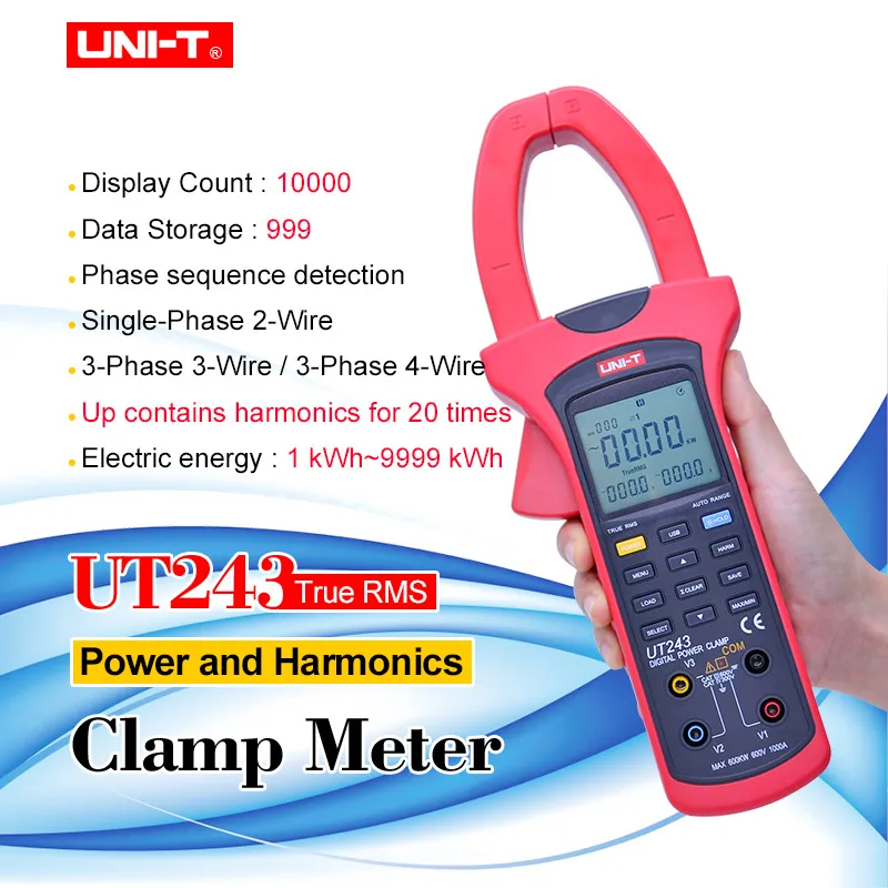 UT243 измеритель мощности и гармоник с верным RMS зажимом хранение данных usb-передача