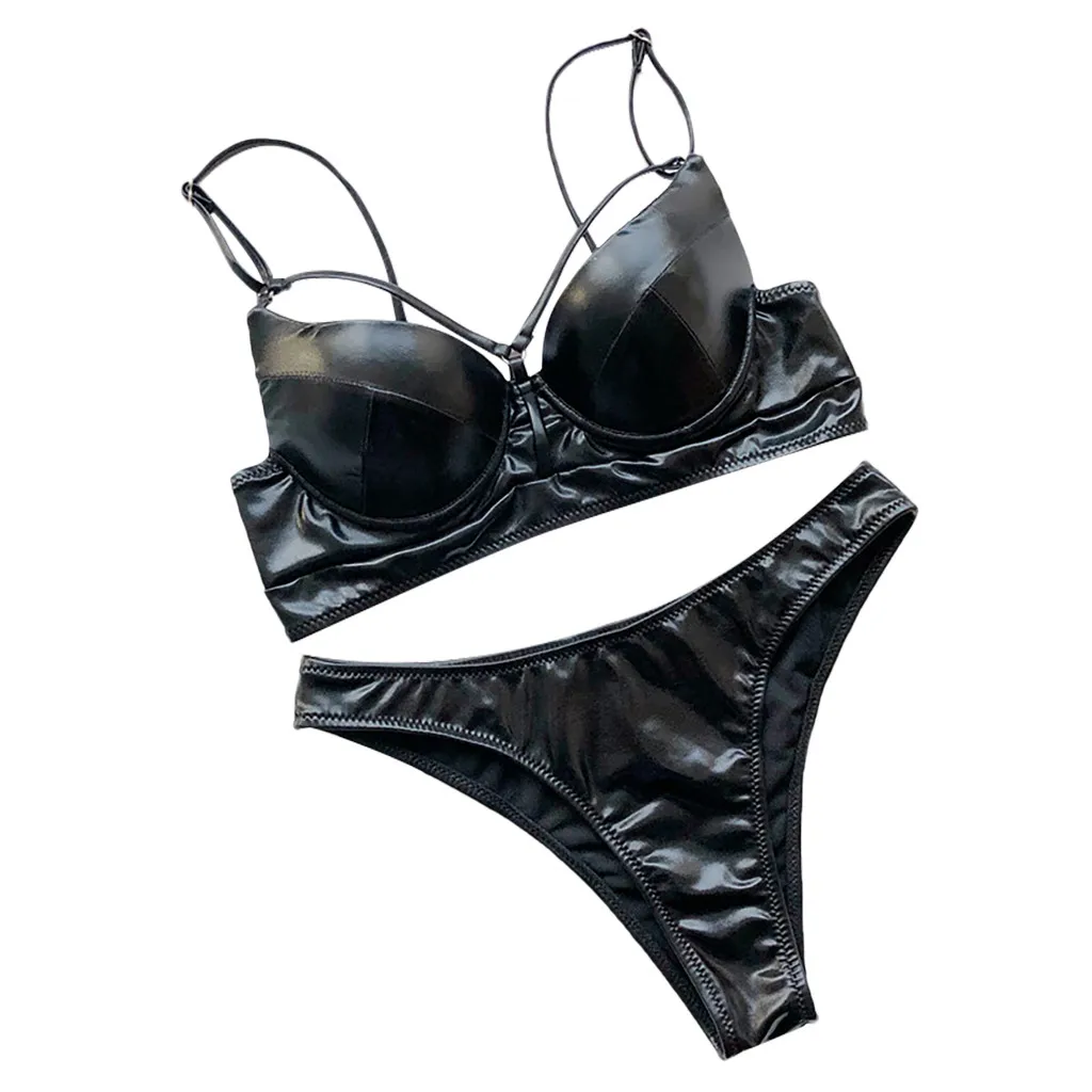 Женские жесткий пакет яркий кожаное бикини комплект купальник из двух частей