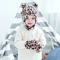 new winter baby hat gloves leopard faux fur infant bonnet kids hats caps with earflap baby beanie children cap for girl boy 1 4y