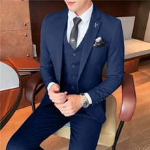 Terno terno de três peças terno masculino versão coreana do magro pequeno terno profissional formal vestido padrinhos traje do noivo casamento (4)