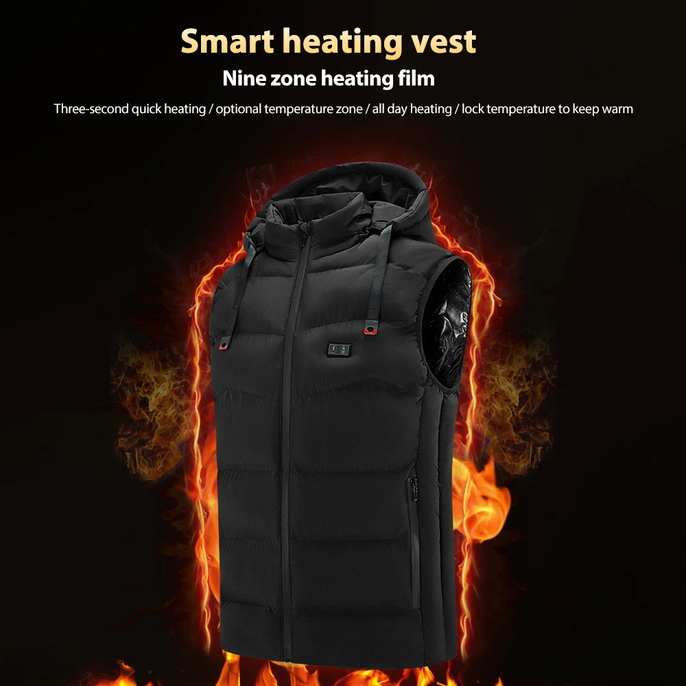 

9 Areas Hooded Vest Jacket Heating Vest Jacket Men Vest New Double Control Heated Vest Men Women Electric Heated Jacket Thermal