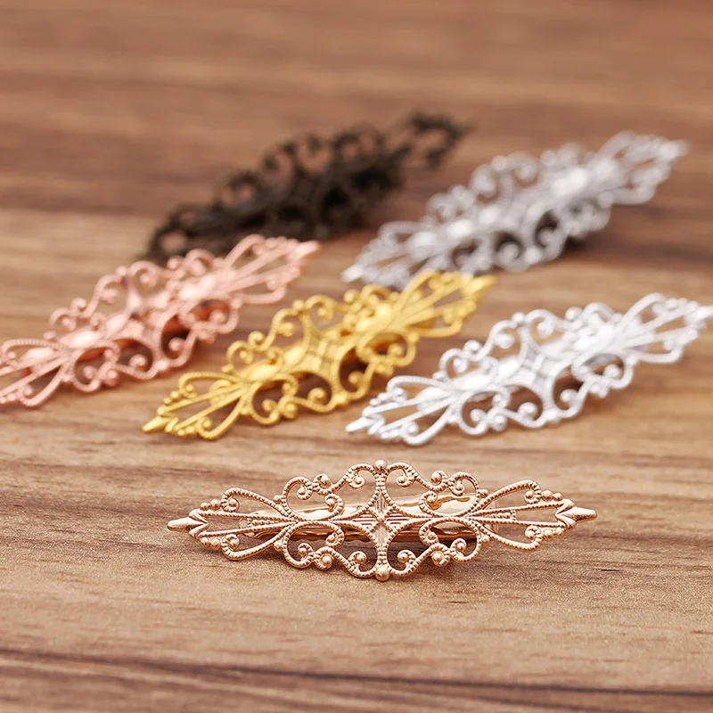 

Mibrow 10pcs 15*57mm Vintage Rose Gold Silver Color Flower Hair Clip Barrettes for Women Wedding Hair Jewelry Making Accessories