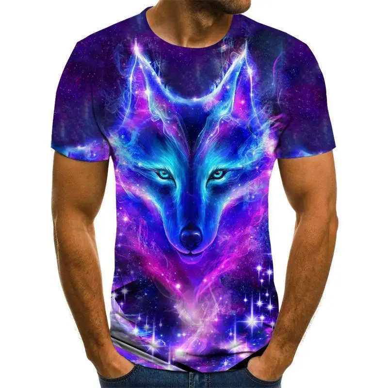 

Wolf t shirt 3d T-shirt Animal Men T Shirt Blue Flame T Shirts 2020 Men's Clothes Galaxy Street Vintage Clothing Casual Tops