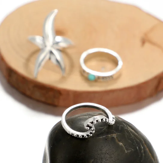 3pcs/Set Vintage Antique Silver Starfish Wave Arrow Knuckle Finger Midi Rings Set for Women Bohemia Ring Jewelry | Украшения и