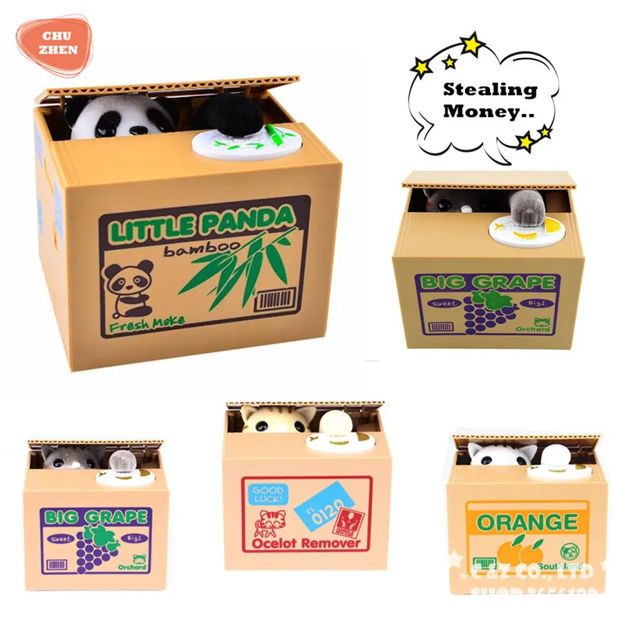 

Mischief Saving Box Little Panda Dog Cat Steal Money Toy Funny Animals Automatic Electric Stole Coin Piggy Bank Gift Kids Toys