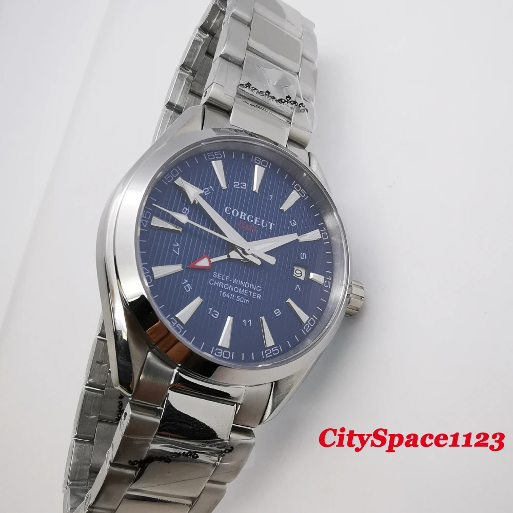 Мужские механические часы из нержавеющей стали с синим циферблатом 41 мм|Мужские