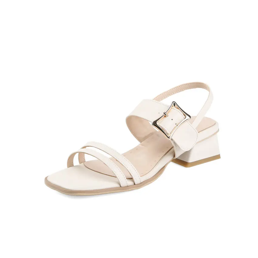 

ESVEVA 2021 Square Heel Buckle Women Shoes PU Leather Cut Outs Basic Sandals Summer Elegant Female Pumps Big Size 34-43
