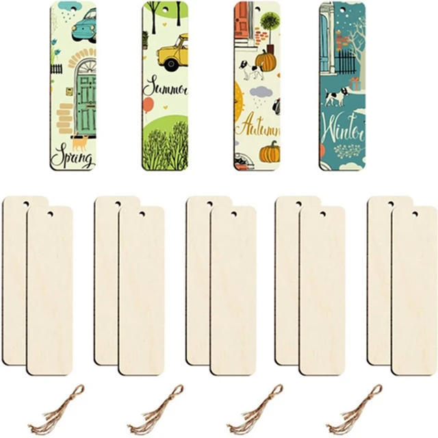 36PCS Wood Bookmark Bulk Blank Bookmarks with Tassels Wooden Book Markers  Rectangle Thin Hanging Tag with Holes for DIY Projects - AliExpress