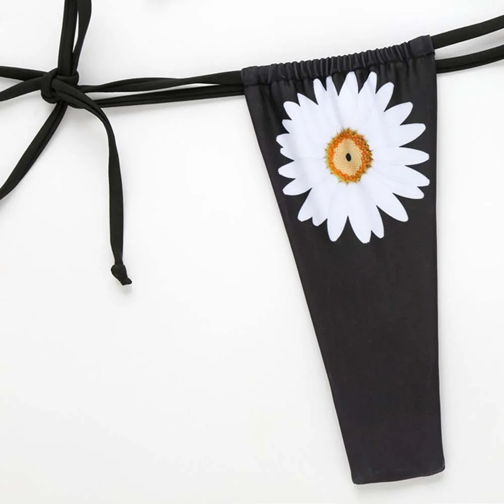 

Paotang 2021 Summer Fashion Trend Bikini Sexy Split Woman Swimsuit Fashionable Chrysanthemum Print Triangle Beach Suit Two-Piece