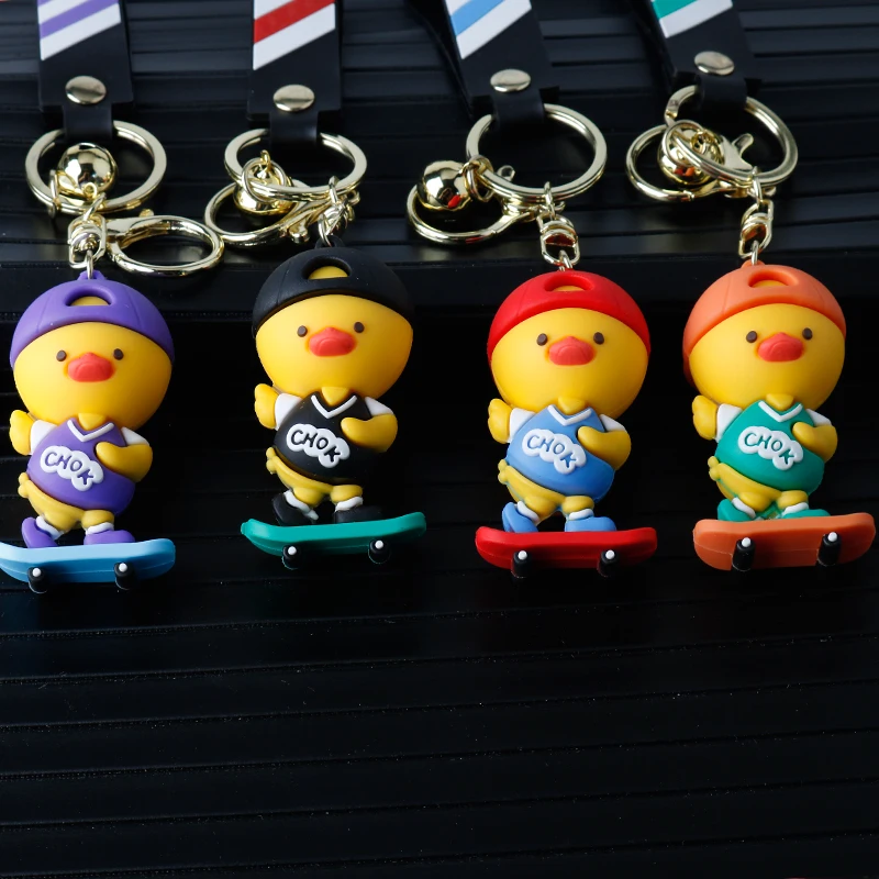 

Funny Net Red Creative Skateboard Cute Duck Doll Doll Car Accessories Cartoon Keychain Pendant Epoxy Bag Accessories Small Gifts