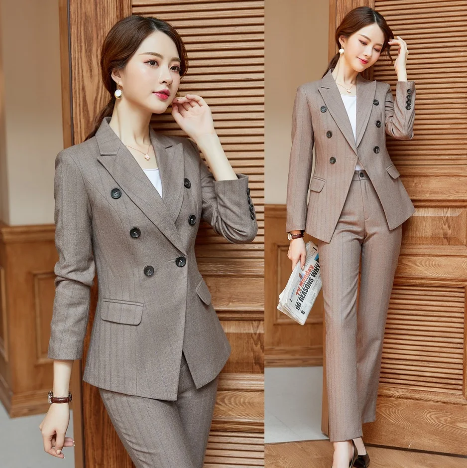 Высокое качество женские коричневые блейзеры деловые костюмы официальные