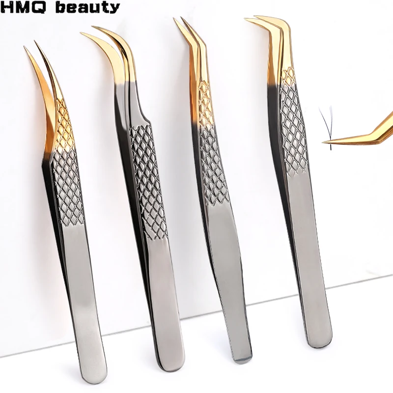 100% geschlossen Hohe Qualität Premium Schwarz-Gold Wimpern Pinzette Hand Anti-slip Design 3D 6D Wimpern Extensions Make-Up werkzeuge