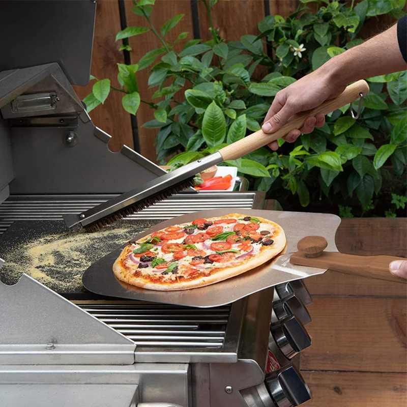 Деревянная щетка для пиццы чистки духовки с длинной ручкой алюминиевый скребок