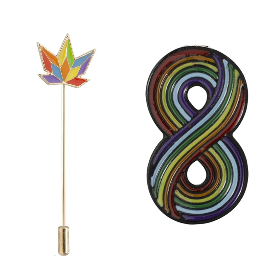 Модная металлическая брошь с радужным символом infinity в виде кленового листа