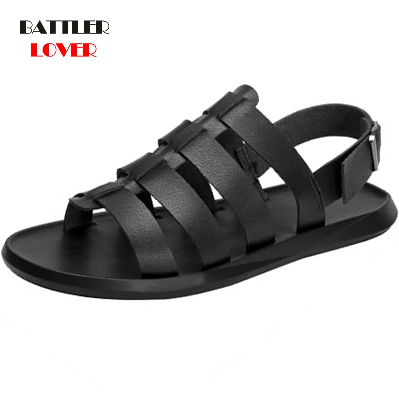 

New Summer High Quality Leather Sandals For Men 2021 Fashion Brand Gladiator Roman Sandalies Slippers Male Casual Beach Footwear