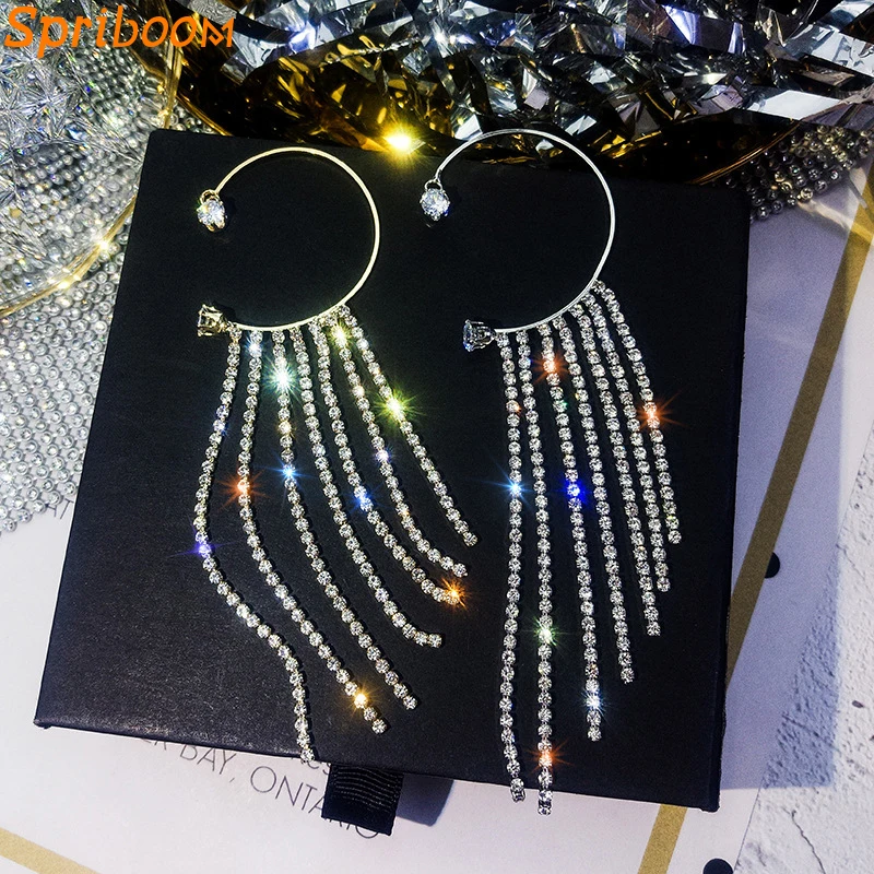 

Sparkling Hanging Earrings for Women Korean Fashion Temperament Earring Crystal Tassel Earings Aesthetic Jewelry Ear Clip Gifts