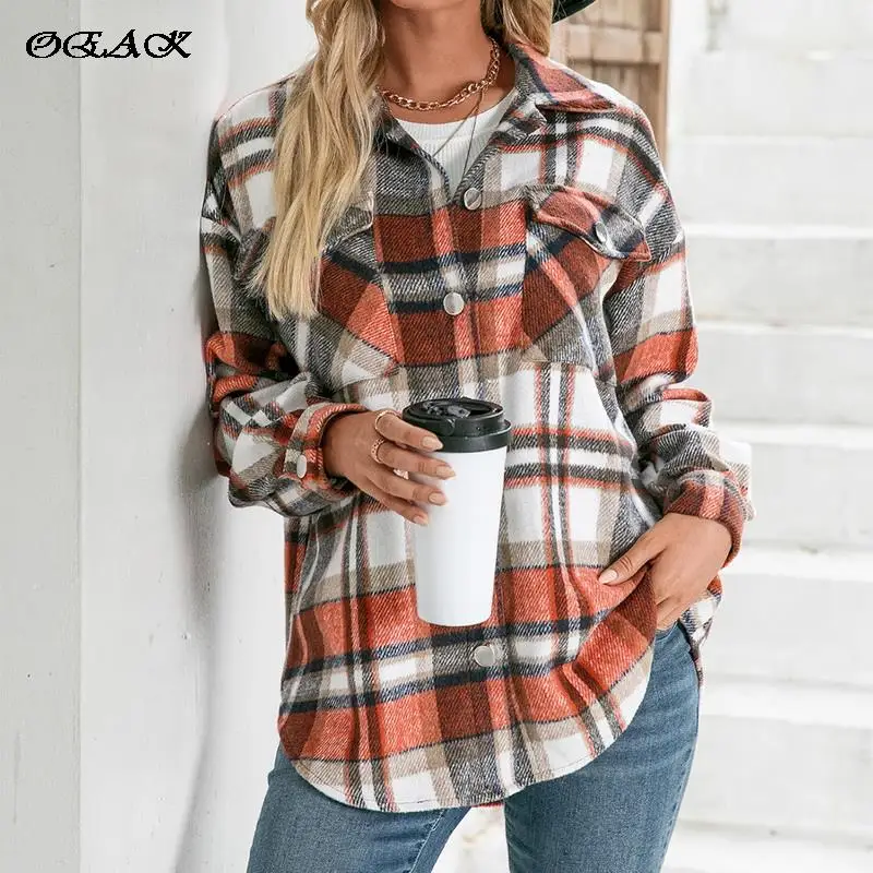 

Autumn Plaid Jacket Women Winter Plaid Shirts Long Sleeve 2021 Shirt Jackets Coats for Women Thick Casual Loose Overshirt Coat