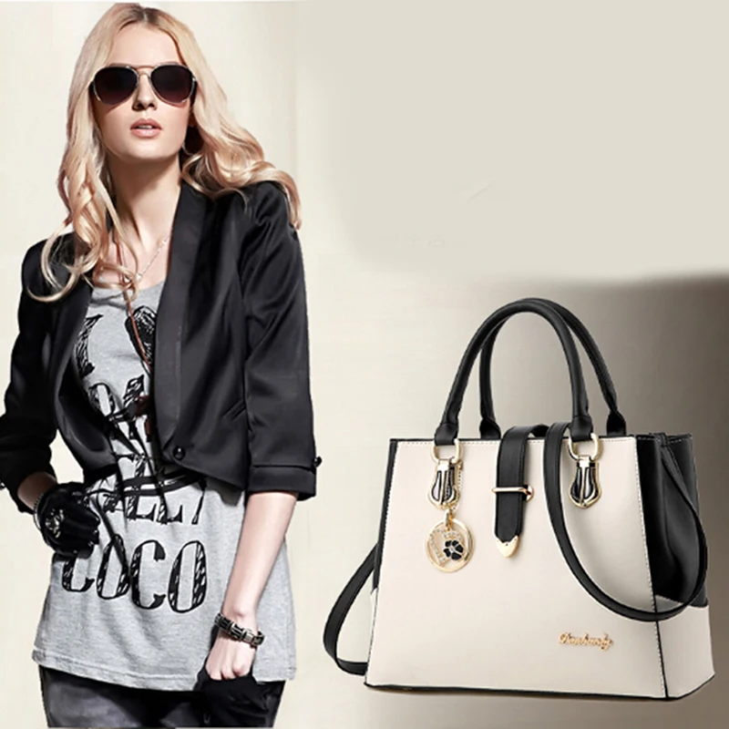 

Girl Handbag Patchwork Shoulder Messenger Office Work PU Leather Women Bag Ladies Luxury Handbag Vintage Large Shoulder Bag