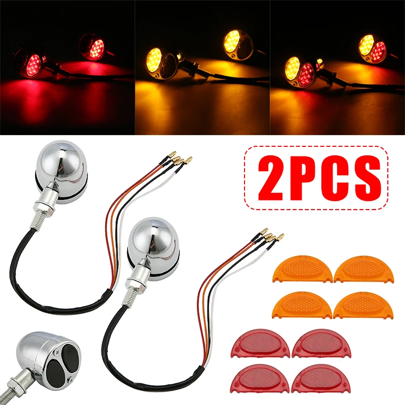 

2Pcs 12V Motorcycle LED Red Amber Brake Blinker Turn Signal Tail Lights Silver Shell Motorcycle Ligghts Universal