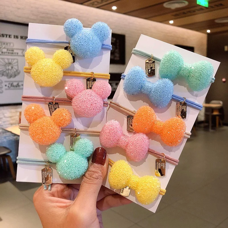 Новые резинки для волос в виде животных с бриллиантами полной серии в ярких цветах (Картун Бэр, Микки Маус) - Корейские аксессуары