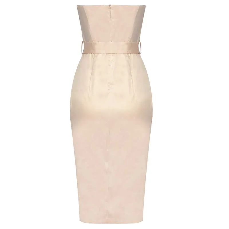 

Free Shipping Wholesale Women's Clothing Beige Pink Strapless Rhinestone Belt Decoration Sexy Celebrity Cocktail Party Dress