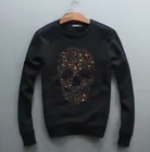 Мужская Флисовая Толстовка с капюшоном, черная утепленная толстовка с капюшоном, Повседневная Свободная Толстовка с черепом, большие размеры до 4XL, зима