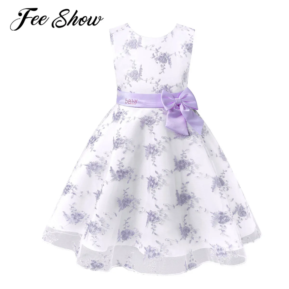 

Girls Princess Dresses Mesh Embroidered Flower Girl Pageant Dress Bow Kids Flowers Vestido Birthday Christmas Eucharist Dress
