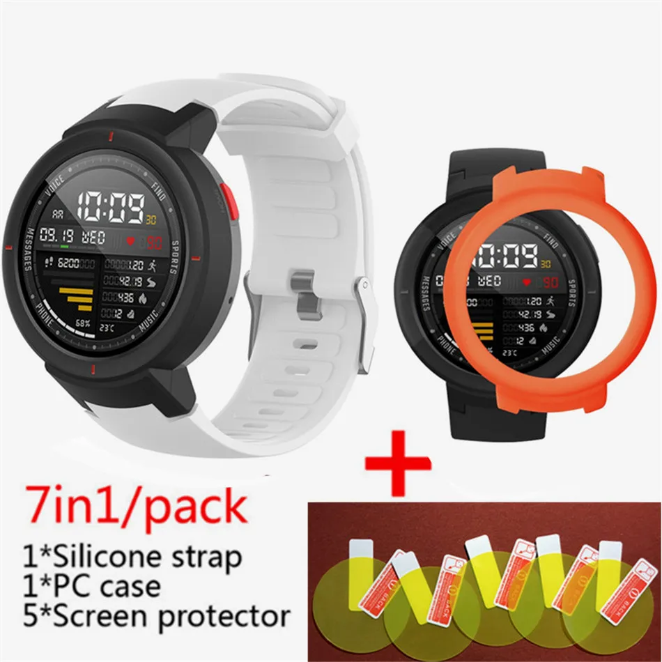 White 1 7 в 1 для Huami Amazfit Verge ремешок силиконовые умные часы полоса+ verge рамка чехлы крышка оболочка+ amazfit Verge Защитная пленка для экрана - Цвет: White 1