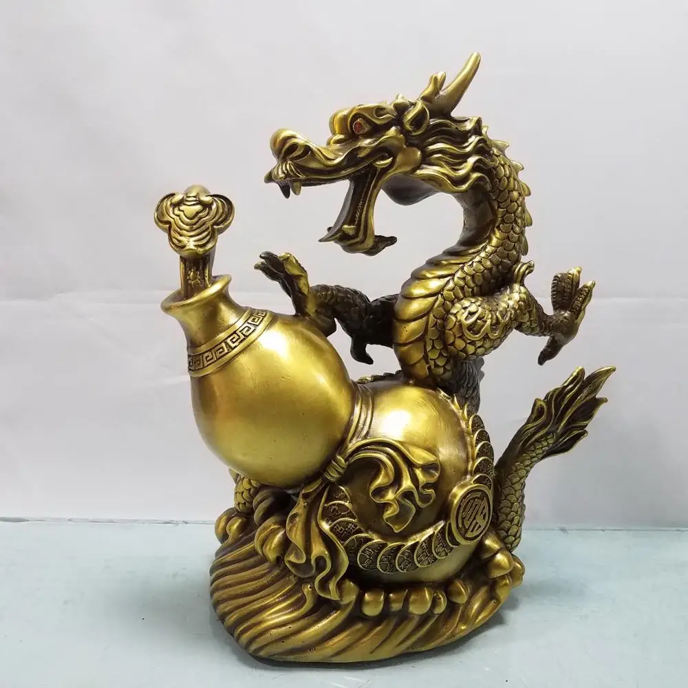 

wedding decoration China Feng Shui Seikos brass wealth auspicious Zodiac animal Dragon tread hoist statue Phlox Dragon