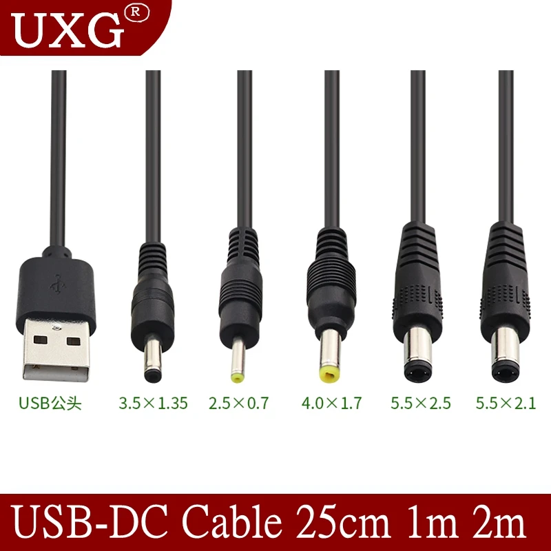 

2m USB to DC 3.0X1.1mm 2.0*0.6mm 2.5*0.7mm 3.5*1.35mm 4.0*1.7mm 5.5*2.1mm 2.5mm 5V 2A DC Barrel Jack Power Cable Connector 1M