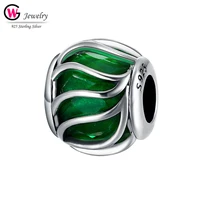 gw 925 pure silver charms trendy wave green lucency chamilia beads charm for bracelets diy jewelry making