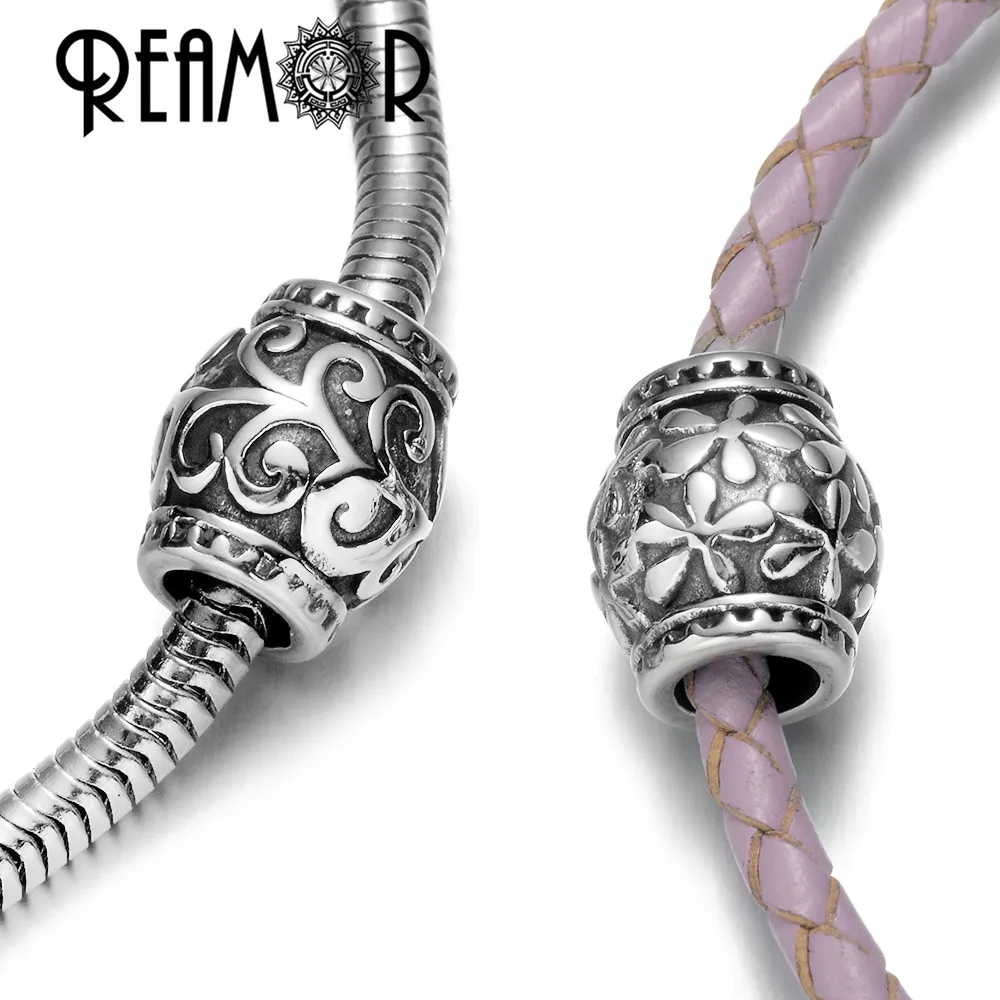 

REAMOR Mixed Wholesale 316l Stainless Steel Flower Vine Totem Bead European Spacer Charm Beads For Women Bracelet Jewelry Making