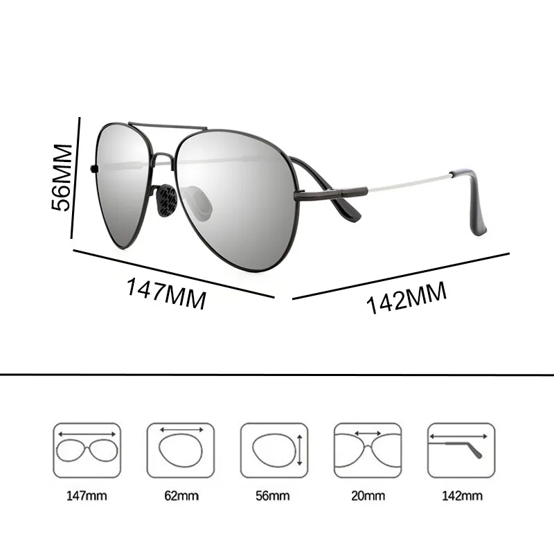 

FUQIAN Fashion Photochromic Sunglasses Men Women Chameleon Polarized Pilot Sun Glasses Anti-glare Driving Eyeglasses UV400