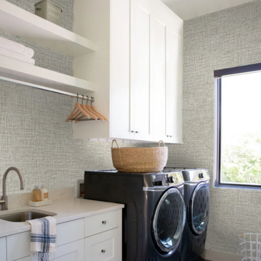 Light beige linen fine grass woven wallpaper wall decals self-adhesive refurbished kitchen waterproof vinyl membrane Sticker | Дом и сад