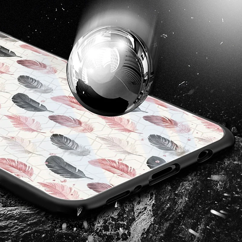 

Vogue Feather Glass Case for Samsung Galaxy S21 A51 S20 A50 A71 A70 A12 S10 S9 S8 A21S S10e A20 A30 Note 20 10 9 Lite Plus Ultra