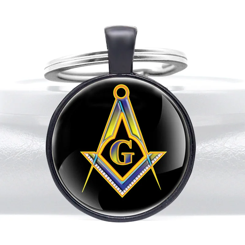 

Black Fashion Masonic Symbol Glass Cabochon Metal Pendant Classic Men Women Key Chain Key Ring Accessories Keychains Gifts