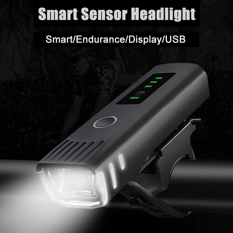 Smart Induction Bicycle Front Light USB Rechargeable LED Headlight Bike Lamp Cycling FlashLight Biker 1500mAh Four Lighting Mode | Спорт и