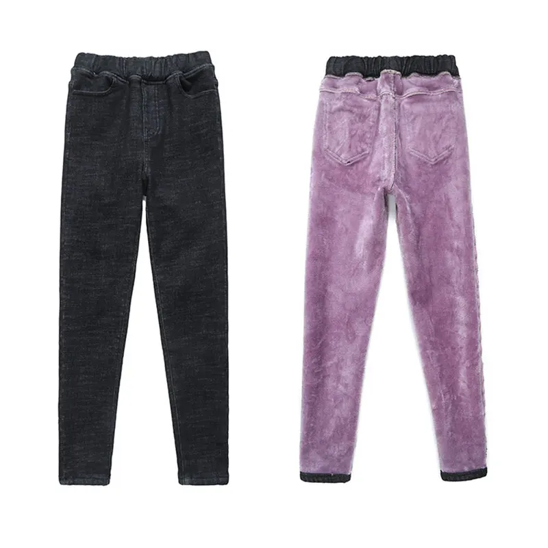 

Теплые джеггинсы с двойным флисом, теплые брюки, джинсы, зимние теплые брюки для женщин и девочек, Новинка