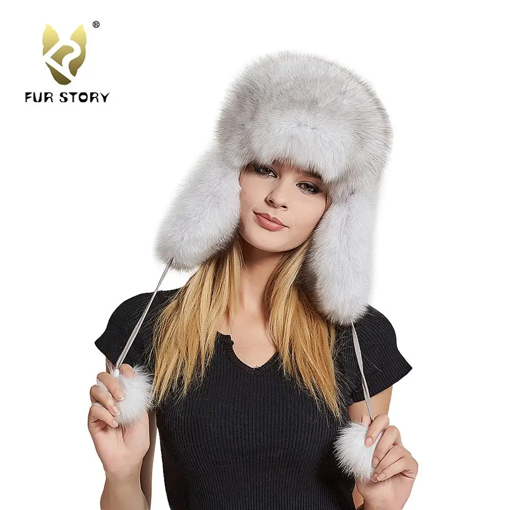 Мех история зима Для женщин лиса шляпа Шапки ушанки для Кепки tapper снег Защитные