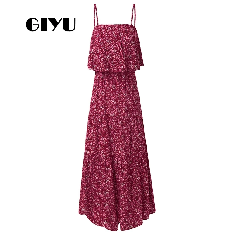 GIYU летнее женское платье без рукавов с оборками богемное праздничное Макси на