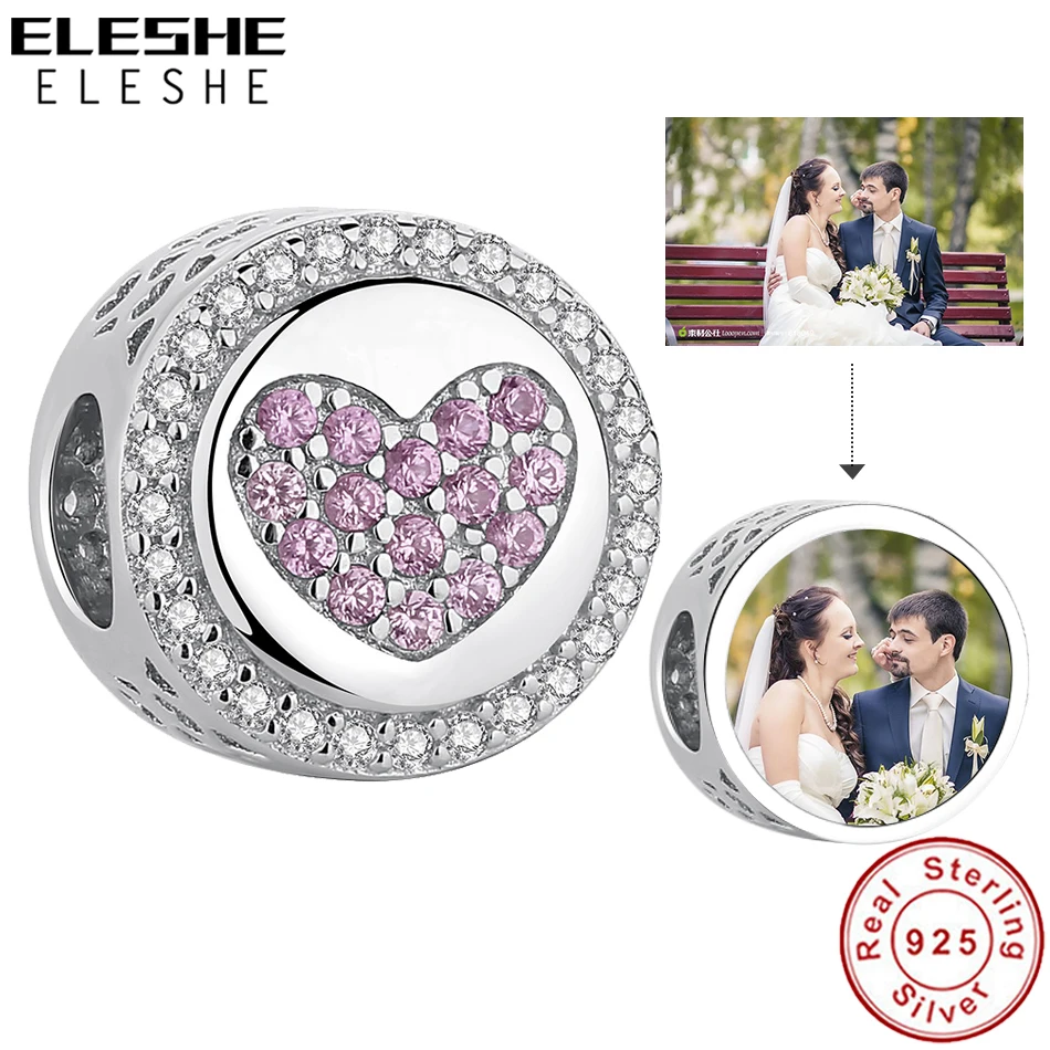 ELESHE по индивидуальному фото Круглый Шарм с розовым кубическим сердцем 925 пробы