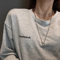 european and american retro metal popular clavicle chain hip hop double circle necklace fashion personality sweater chain women