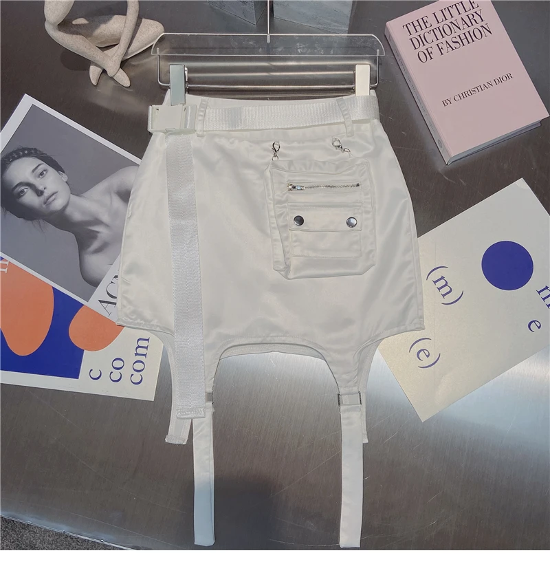 

StreetWear Fashion High Waist Slim Mini Skirts Women 2021 Summer French Large Pocket Design Irregular A- Line Skirt Faldas Mujer