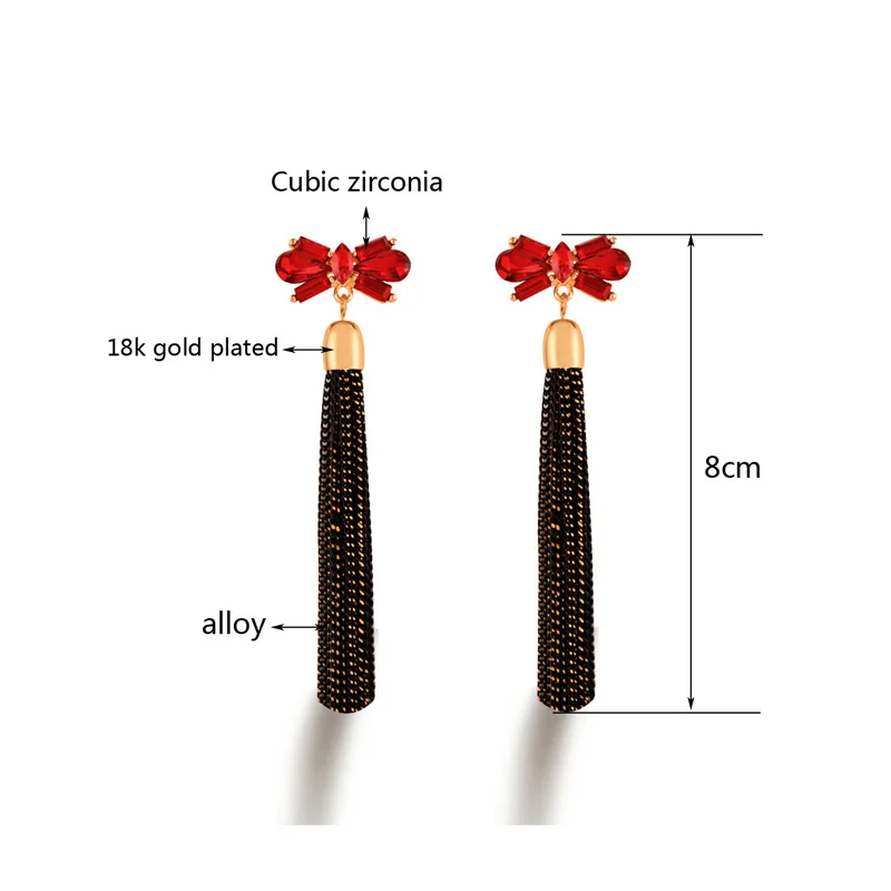 

LEEKER Women Gothic Style Black Tassels Earrings With Black Red Cubic Zirconia Bow Female Retro Wedding Party Jewelry 029 LK4