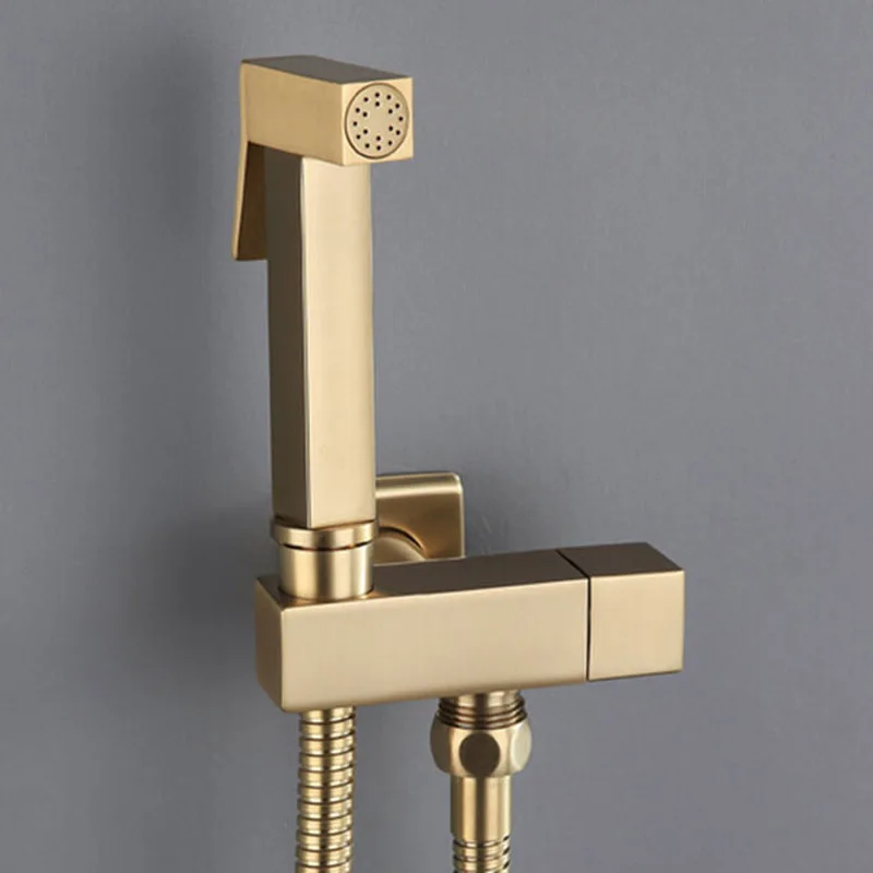 

Eocony Brushed Gold Soild Brass Toilet Faucet Bidet Sprayer Set hygienic shower Square hand toilet spray gun shower bidet set