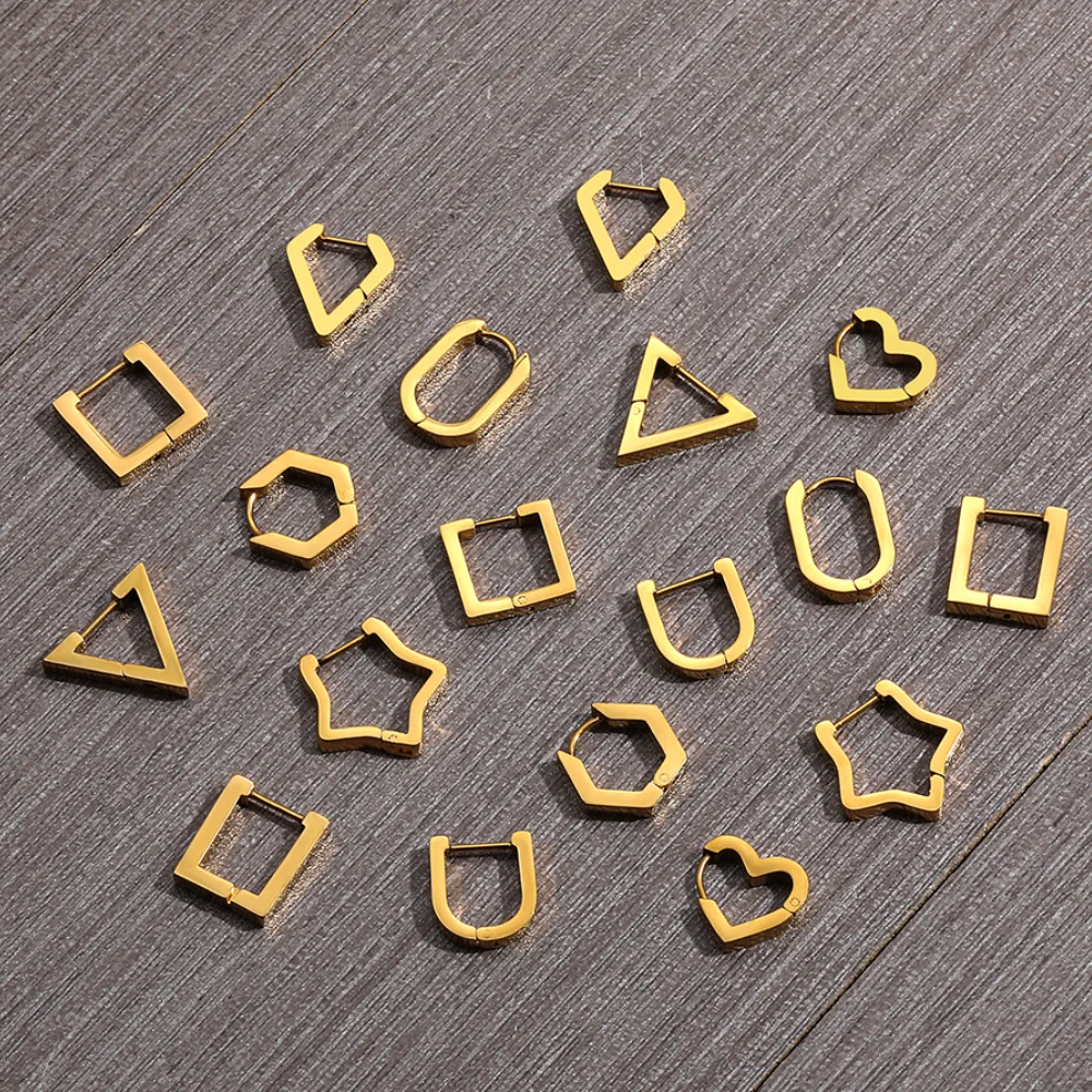

2021 New Trendy Small Ear Buckle Stainless Steel Gold Earring Geometric U-shaped Heart Star Hoop Earrings for Women Punk Jewelry