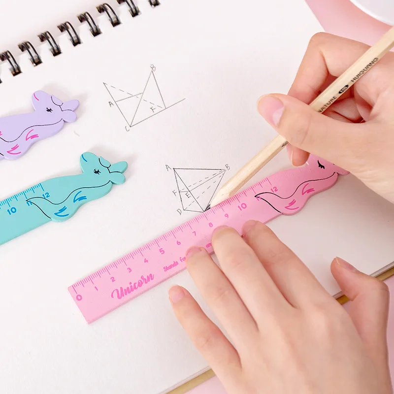 Мультяшная линейка креативный Единорог деревянная 12 см Канцелярские
