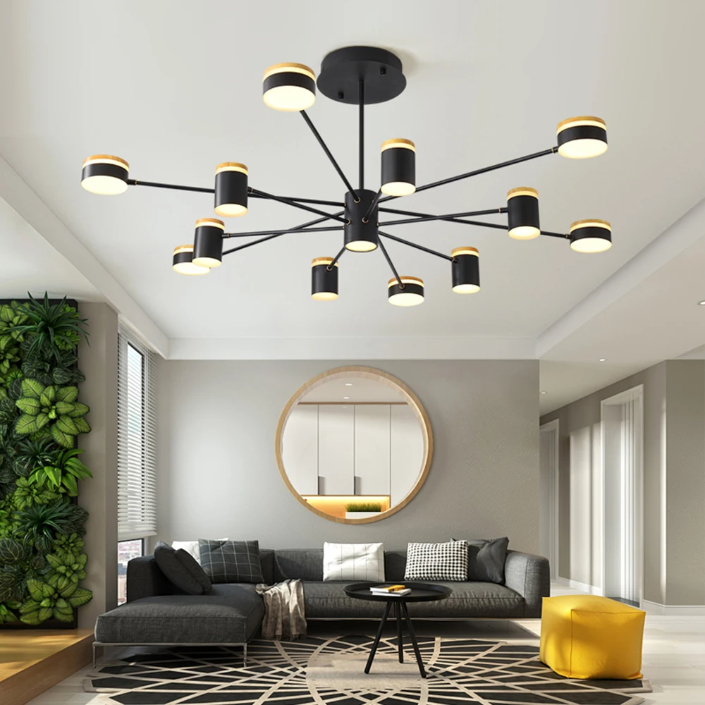 Современная металлическая светодиодная люстра черная круглая потолочная лампа