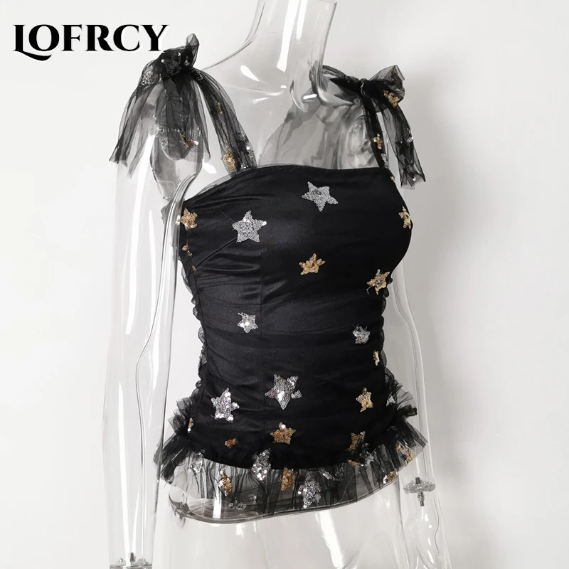 

Lofrcy женский шикарный Милый галстук-бабочка без рукавов, топ с лямкой на шее, топ на бретельках с блестками и открытой спиной, облегающий жиле...