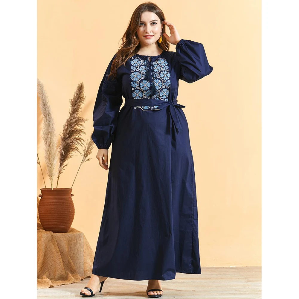 

Arab Embroidery Long Dress Muslim Abaya Women Vintage Jilbab Turkish Dubai Ramadan Islamic Middle East Maxi Robe Gown Plus Size
